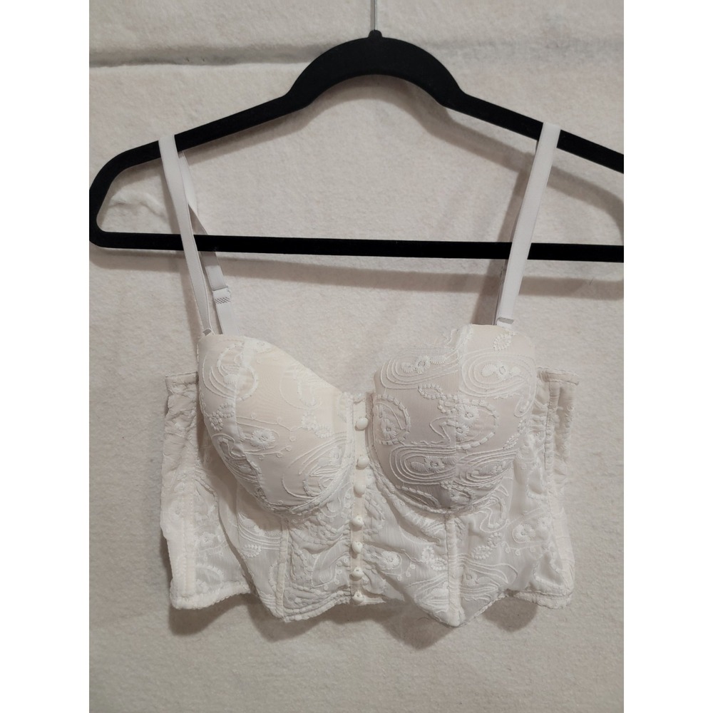 The‎ Sang Bustier Top Crop Corset adjustable white lace Women's Size M
